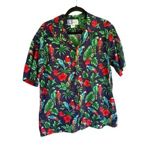 RJC Hawaii Parrot Tropical Hawaiian Shirt szXL Made in U.S.A Vibrant Macaw Print